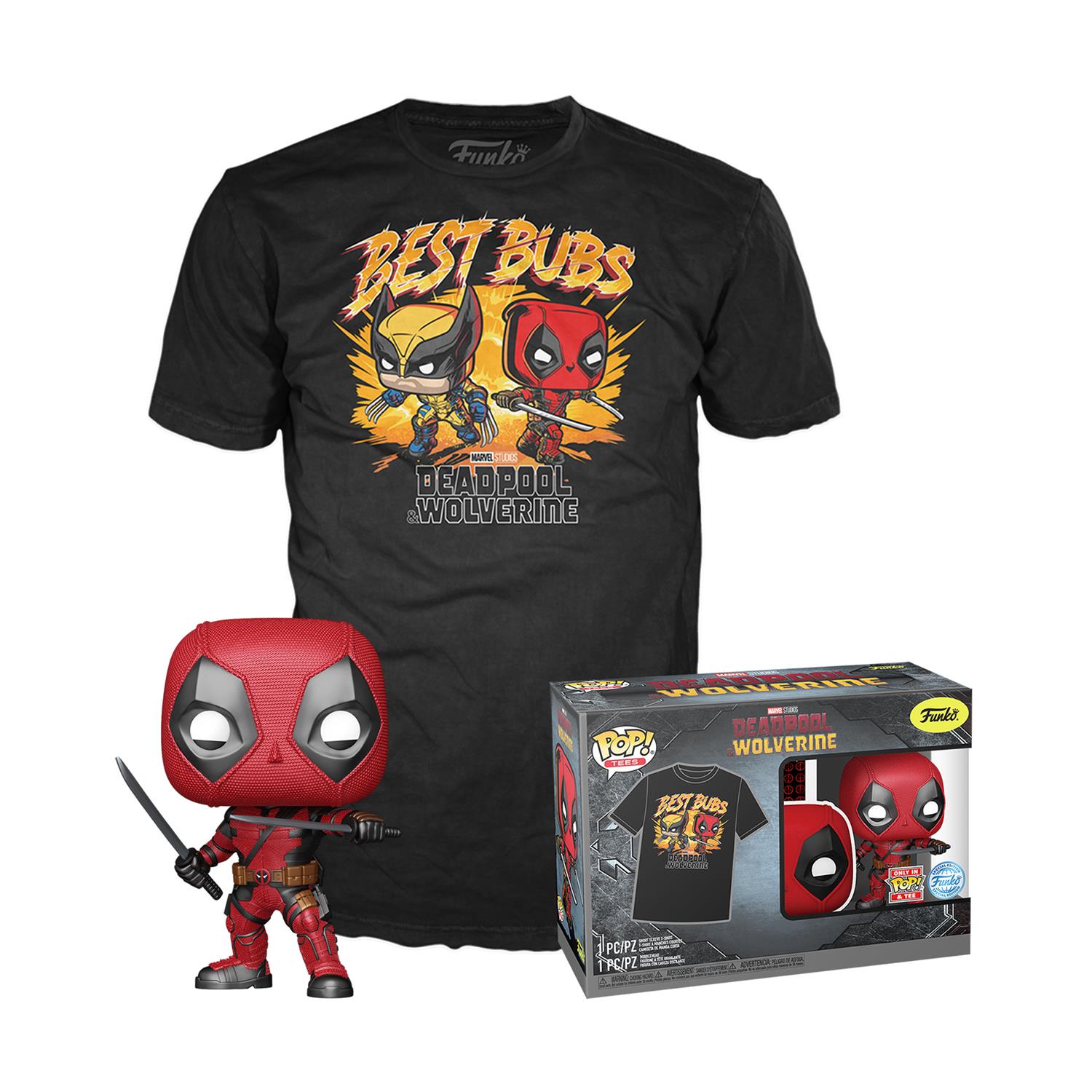 Funko Pop! & Tees (Adult): Deadpool & Wolverine - Deadpool & Wolverine Best Bubs Bobble-Head Vinyl Figure and T-Shirt (L)