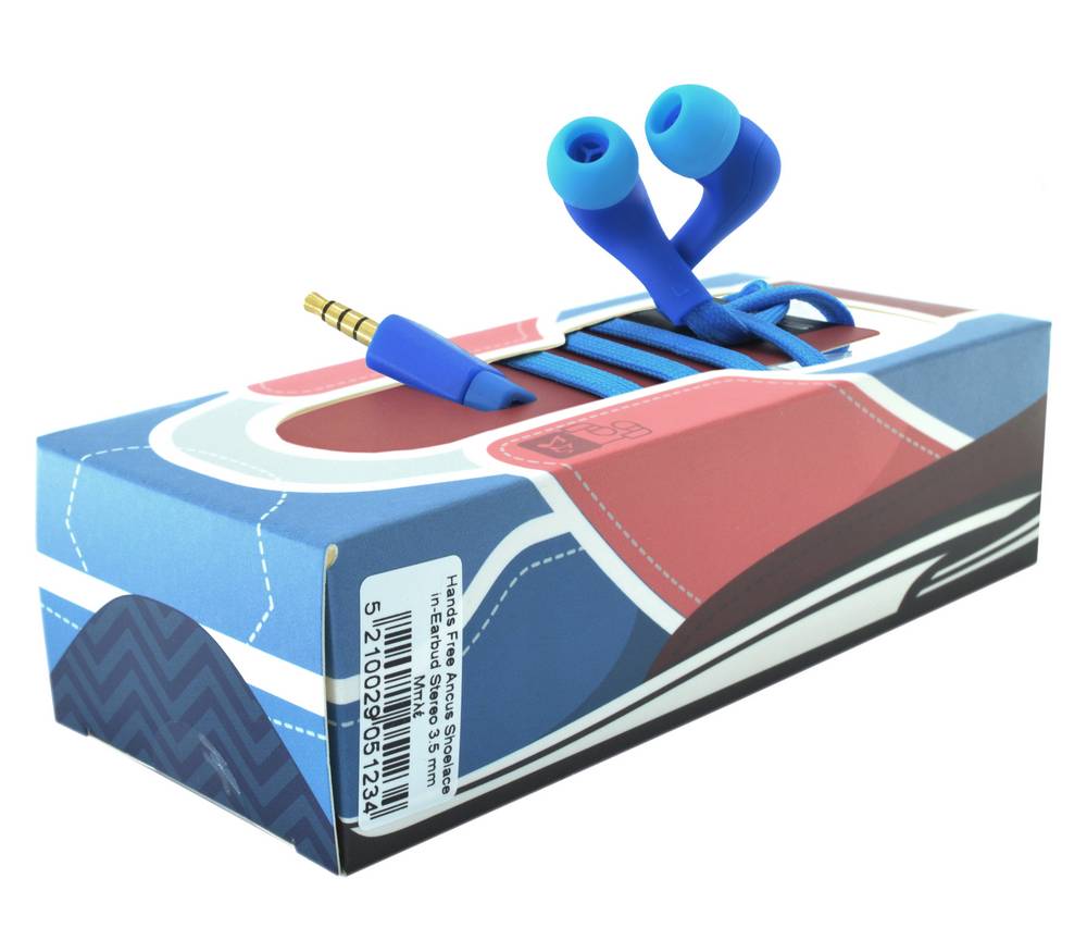 Hands Free Ancus Shoelace in-Earbud Stereo 3.5mm για Apple-Samsung-Sony-LG-Huawei Μπλέ με Καλώδιο Κορδόνι, Μικρόφωνο, Πλήκτρο Απάντησης