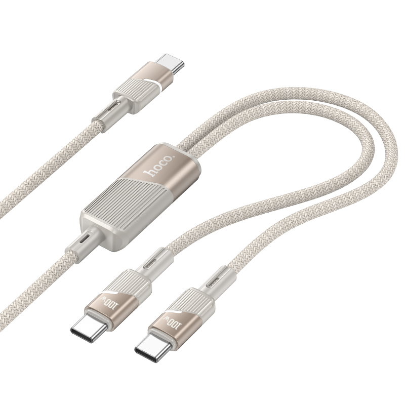 Καλώδιο Σύνδεσης Hoco U139 USB-C σε 2xUSB-C PD100W 20V/5A Braided Χρυσό 1.2m.