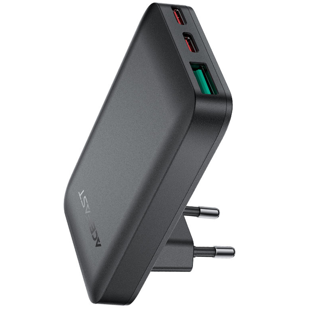 Φορτιστής Ταξιδίου Acefast A100 Fast Charging Ultra Thin Γωνιακός με 2xUSB-C 1xUSB-A PD65W QC3.0 GaN Μαύρος