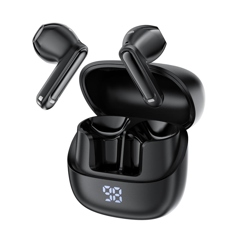 Wireless Earphones Hands Free Acefast W2 TWS v5.4 400mAh 8hr Λειτουργίας ANC και 4-Mic ENC Τεχνολογία IPX4 με LED Display Μαύρα