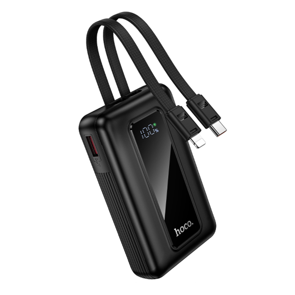 Power Bank Hoco J162 Full Power 10000mAh PD20W+22.5W QC με Θύρες USB+USB-C Ενσωματωμένα Καλώδια USB+Lighting και LED Ένδειξη Μπαταρίας Μαύρο