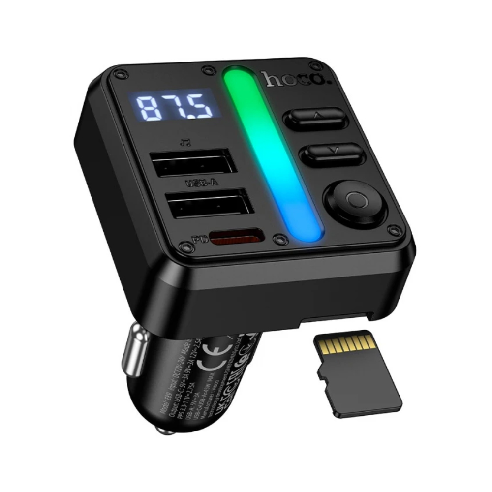 Bluetooth FM Transmitter Hoco E89 Libre 45W με 2xUSB-A και USB-C PD30W BT v5.4 Υποστηρίζει Αναπαραγωγή Μουσικής απο USB ή Κάρτα SD και Απάντηση Κλήσεων