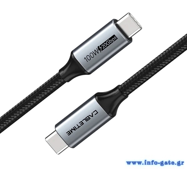 CABLETIME καλώδιο USB-C CT-CMCM2, USB 3.1, 100W, 20Gbps, 4K, 1.5m, μαύρο