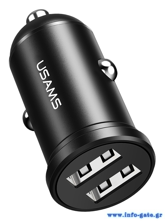 USAMS φορτιστής αυτοκινήτου C20, 2x USB, 2.4A, μαύρος