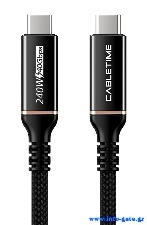 CABLETIME καλώδιο USB-C σε USB-C CT-USB4, 240W, 40Gbps, 8K/60Hz, USB4, 1m, μαύρο