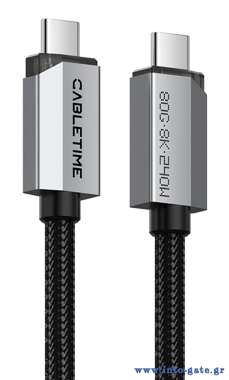 CABLETIME καλώδιο USB-C CT-USB4V2, USB4, 240W, 80Gbps, 8K/60Hz, 1m, μαύρο