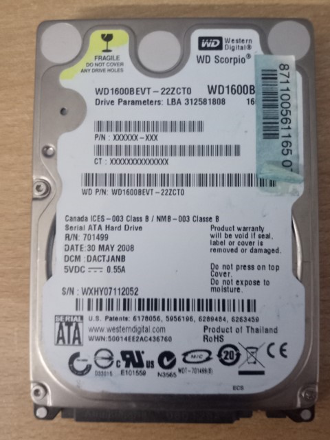 WD 160GB EVT-22ZT0 2.5