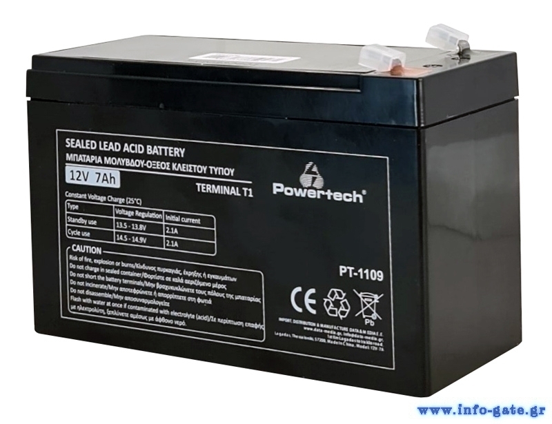 POWERTECH μπαταρία μολύβδου PT-1109, 12V 7Ah, T1