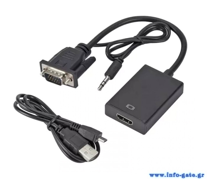 POWERTECH αντάπτορας VGA & 3.5mm σε HDMI PTH-078, μαύρος