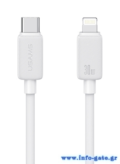USAMS καλώδιο Lightning σε USB-C US-SJ692, 30W, 480Mbps, 1m, λευκό