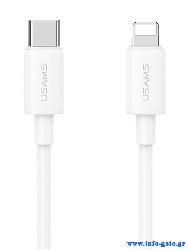 USAMS καλώδιο Lightning σε USB-C US-SJ712, 30W, 480Mbps, 1m, λευκό