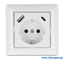 DELOCK πρίζα τοίχου 11489 με θύρες φόρτισης USB & USB Type-C 3.4A, λευκή