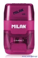 MILAN ξύστρα μολυβιών με κάδο & γόμα 1204703116, ροζ