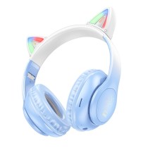 Wireless Ακουστικά Stereo Hoco W42 Cat Ears 400mAh MicroSD και AUX Crystal Blue