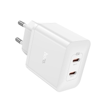 Φορτιστής Ταξιδίου Hoco N35 Streamer με 2 Εξόδους Φόρτισης USB-C Συνολικά PD45W GaN Tech Λευκός