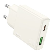 Φορτιστής Ταξιδίου Hoco N45 Biscuit Ultra Thin με 2 Εξόδους Φόρτισης USB-C PD30W και USB 18W QC3.0 Slim Moonlight White