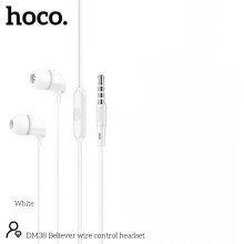 Hands Free Hoco. DM38 Believer Stereo 3.5mm με Μικρόφωνο και Πλήκτρο Λειτουργίας 1.2m Λευκά