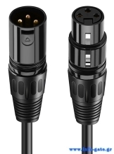CABLETIME καλώδιο μικροφώνου XLR AV350, 3P, M/F, 24AWG, 5m, μαύρο