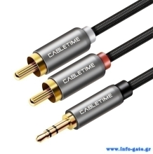 CABLETIME καλώδιο ήχου 3.5mm σε 2x RCA CT-P12G, 1.8m, μαύρο