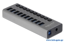 DELOCK USB hub 63670 με διακόπτες, 10x θυρών, 5Gbps, γκρι