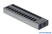 DELOCK USB hub 63738 με διακόπτες, 13x θυρών, 5Gbps, γκρι