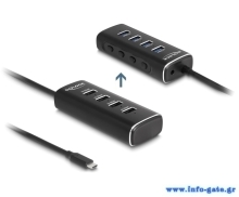 DELOCK USB hub 64233 με διακόπτες, 4 θυρών, 10Gbps, USB-C σύνδεση, μαύρο