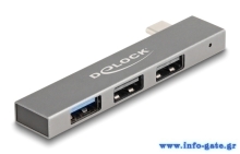 DELOCK USB hub 64274, 3x θυρών, 10Gbps, USB-C σύνδεση, γκρι