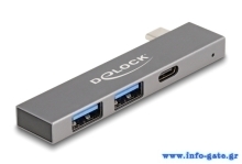 DELOCK USB hub 64275, 3x θυρών, 5Gbps, USB-C σύνδεση, γκρι