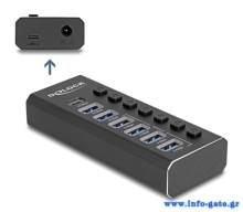 DELOCK USB hub 64326 με διακόπτες, 7x θυρών, 10Gbps, USB/USB-C σύνδεση, μαύρο