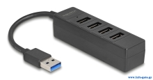 DELOCK USB hub 64350, 4x θυρών, USB 3.0, 5Gbps, USB σύνδεση, μαύρος