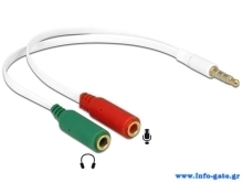 DELOCK καλώδιο 3.5mm 4-pin σε 2x 3.5mm 3-pin θηλυκό 65447, λευκό