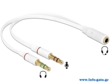 DELOCK καλώδιο 3.5mm 4-pin jack σε 2x 3.5m 3-pin 65585, λευκό