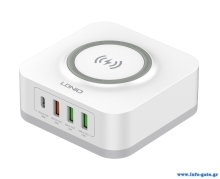 LDNIO σταθμός φόρτισης AW004, USB-C/3x USB/wireless, 32W, PD/QC, λευκός