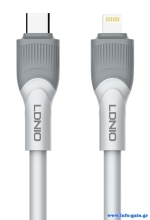 LDNIO καλώδιο Lightning σε USB-C LC602I, 30W PD, 2m, γκρι