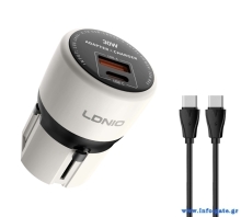 LDNIO φορτιστής τοίχου Q2319 με καλώδιο USB-C, EU/UK/US/AU βύσμα, USB/USB-C, 30W, γκρι