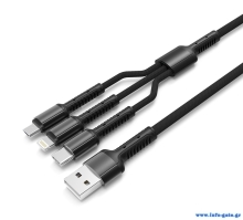 LDNIO καλώδιο USB σε USB-C/Lightning/Micro USB LC93, 3.4A, 1.2m, γκρι
