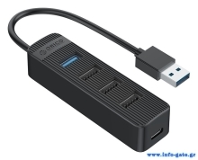 ORICO USB hub TWU32-4A, 4x θυρών, USB 3.0, 5Gbps, USB σύνδεση, έξτρα τροφοδοσία, μαύρο