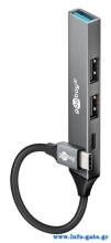 GOOBAY USB hub 74459, 4x θυρών, USB 3.2, 5Gbps, USB-C σύνδεση, γκρι