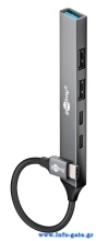 GOOBAY USB hub 74460, 5x θυρών, USB 3.2, 5Gbps, 100W, USB-C σύνδεση, γκρι