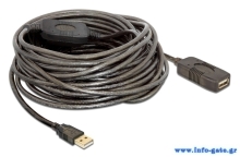 DELOCK καλώδιο USB 2.0 αρσενικό σε θηλυκό 82689, active, 15m, μαύρο