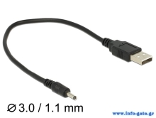 DELOCK καλώδιο USB σε DC 3.0 x 1.1mm 83793, 27cm, μαύρο