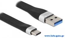 DELOCK καλώδιο USB 3.2 σε USB-C 85771, 3A, 5Gbps, FPC, 13.5cm, μαύρο