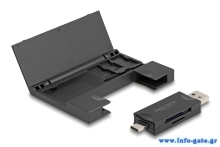 DELOCK card reader 91014 για SD & micro SD, με θήκη, USB/USB-C, 5Gbps, μαύρο