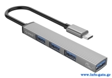 ORICO USB hub AH-13, 4x θυρών, USB 3.0, 5Gbps, USB-C σύνδεση, γκρι