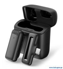 APEXEL ασύρματο μικρόφωνο APL-MIC007 με θήκη φόρτισης, USB-C, 2.4GHz, μαύρο
