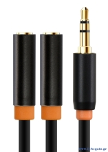 CABLETIME καλώδιο ήχου 3.5mm σε 2x 3.5mm CT-AV309-P12G, 20cm, μαύρο