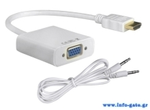 POWERTECH αντάπτορας HDMI σε VGA CAB-H072, καλώδιο 3.5mm, 0.20m, λευκός