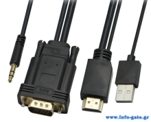 POWERTECH καλώδιο HDMI & USB σε VGA & 3.5mm CAB-H111, 1080p, 5m, μαύρο