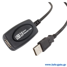 POWERTECH καλώδιο προέκτασης USB CAB-U041, ενισχυτής, 480Mbps 10m, μαύρο